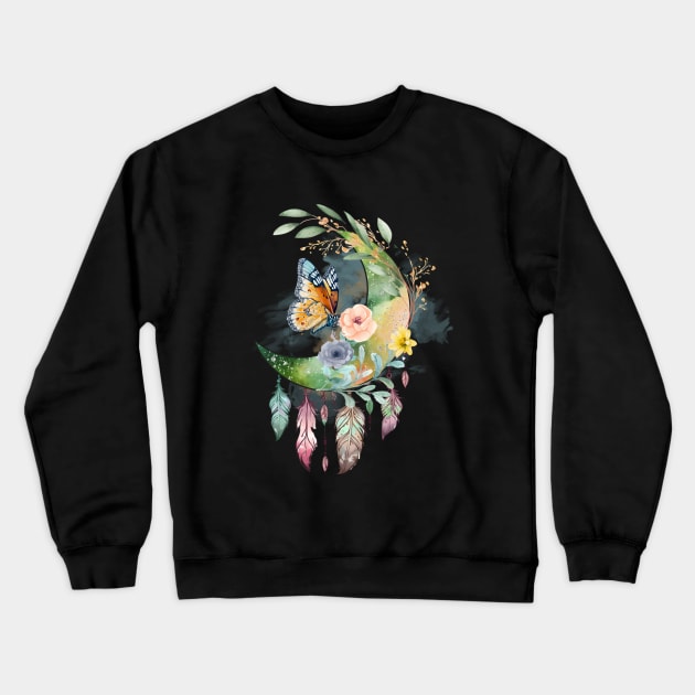 Pretty Feather Boho Moon Crewneck Sweatshirt by Okanagan Outpost